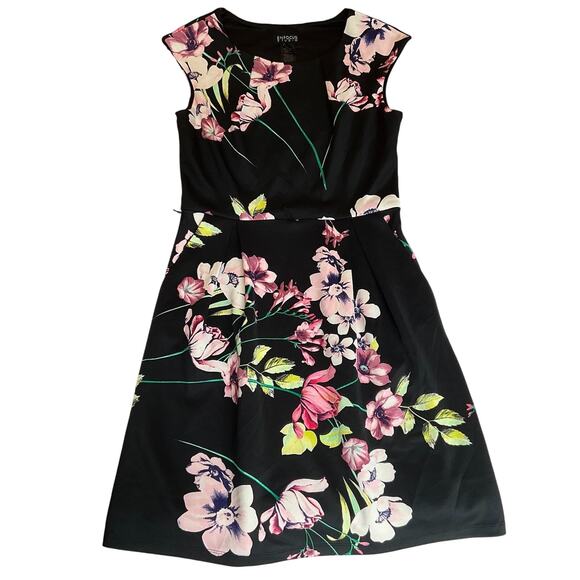 Enfocus Studio Women Dress 6 Black Floral Fit & Flare Sleeveless Knee Length - Picture 1 of 10